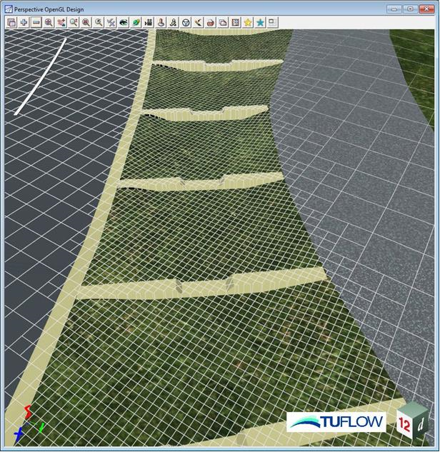 The Quadtree grid shown here for the Water Sensitive Urban Design (WSUD) device refines in two simple steps - from the road/path straight to the detailed grid in the WSUD device.